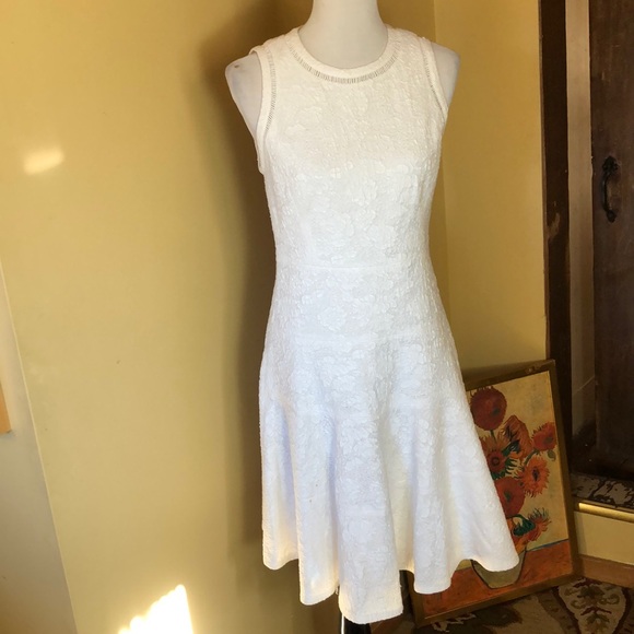 REBECCA TAYLOR Size 6 White Tankdress Textured Brocade Floral cocktail $475 NEW - Picture 5 of 17